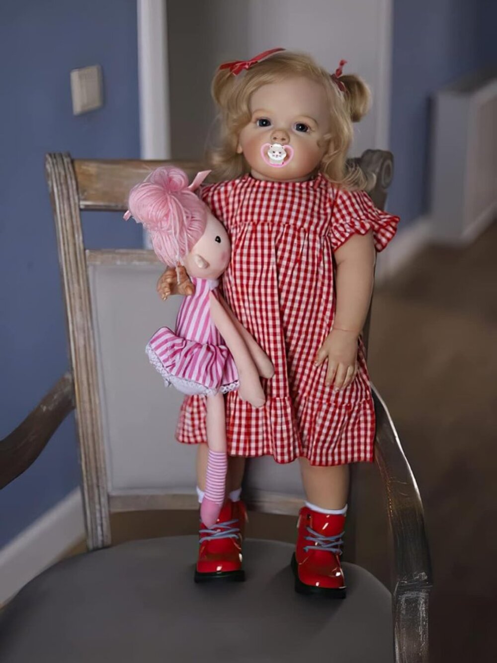 24 Inch Lifelike Reborn Baby Doll Rooted Fiber Hair Silicone Vinyl